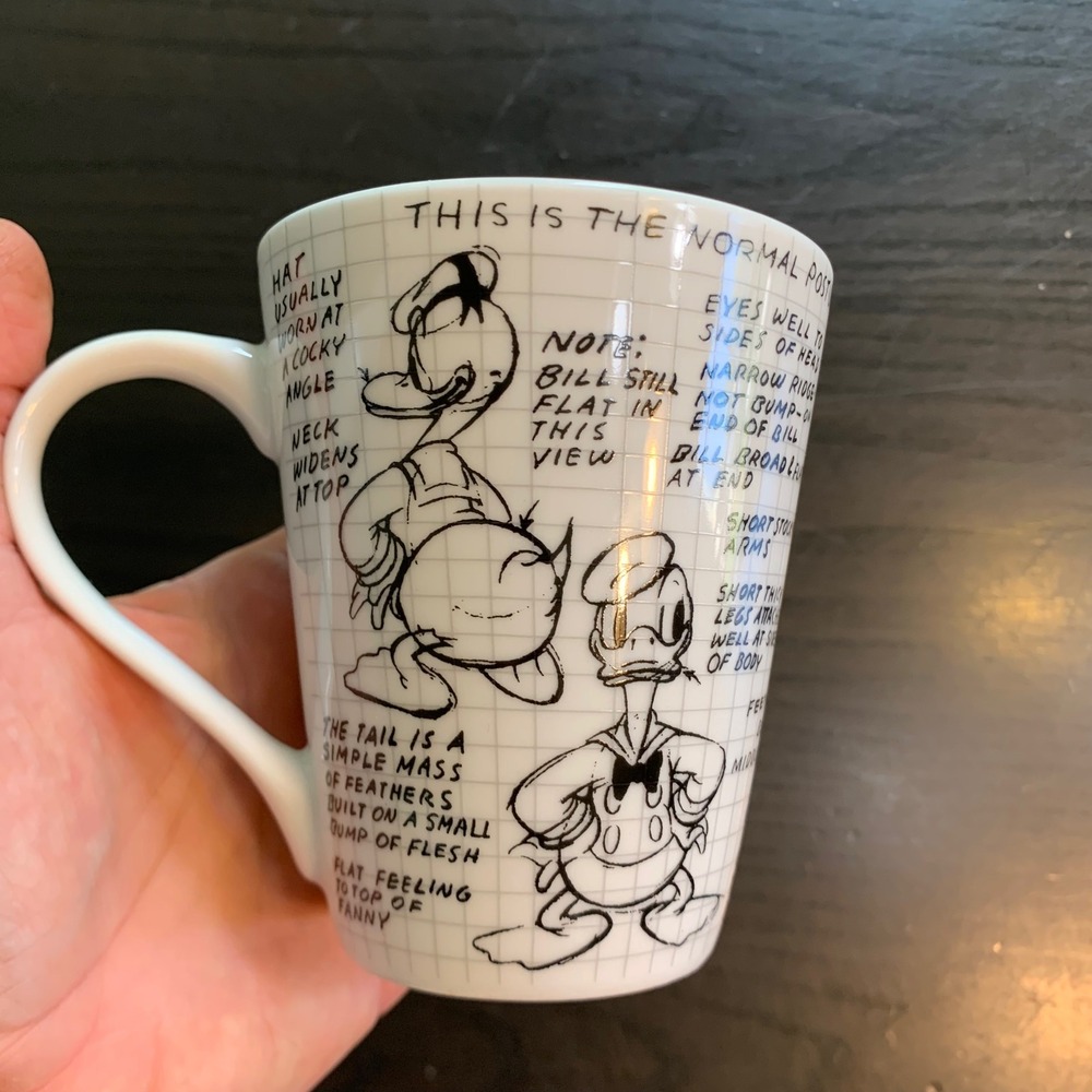 Disney Donald Duck Sketch Model Sheet Coffee Mug Jerry Leigh White Black Ceramic